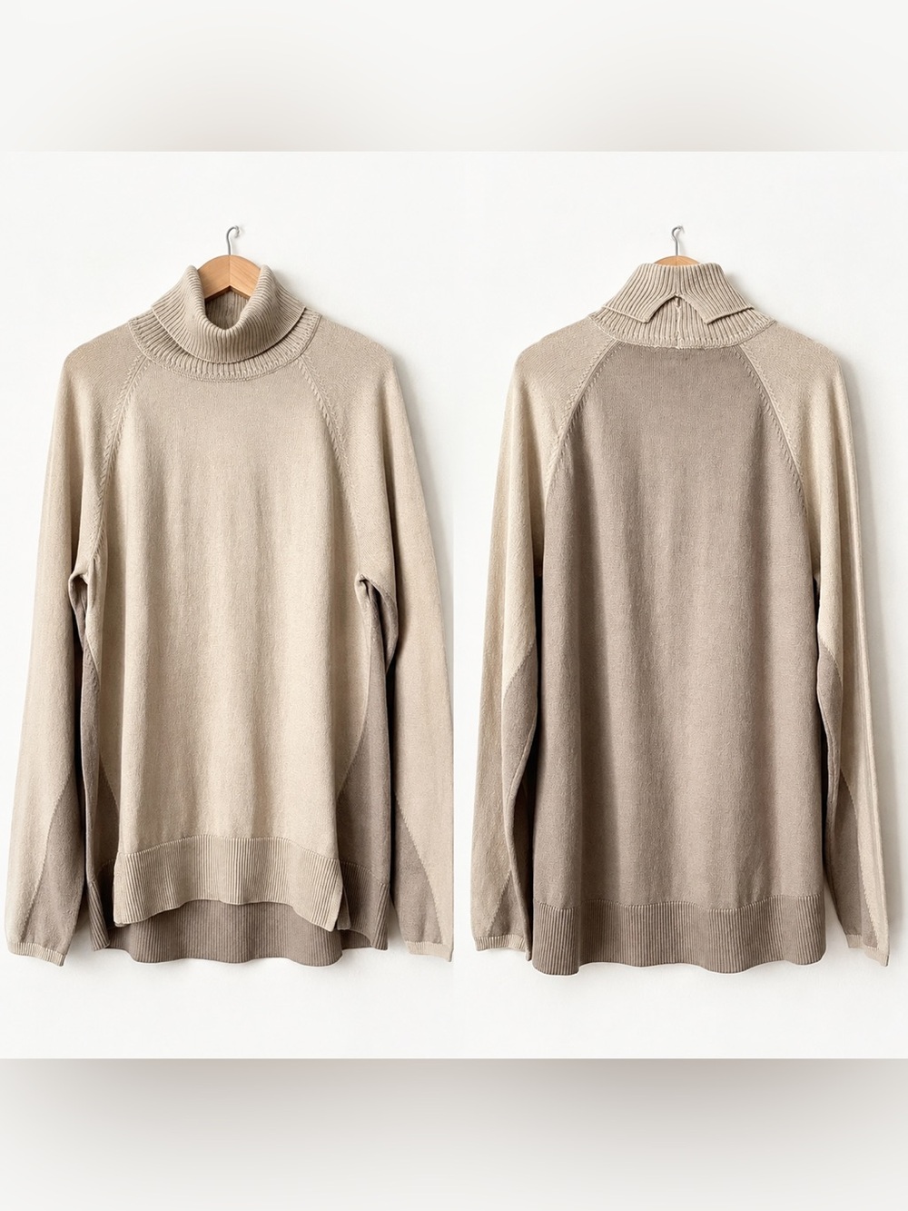 NWT Splendid Women's Turtleneck Sweater Size M Two-Toned Beige Neutral Classic